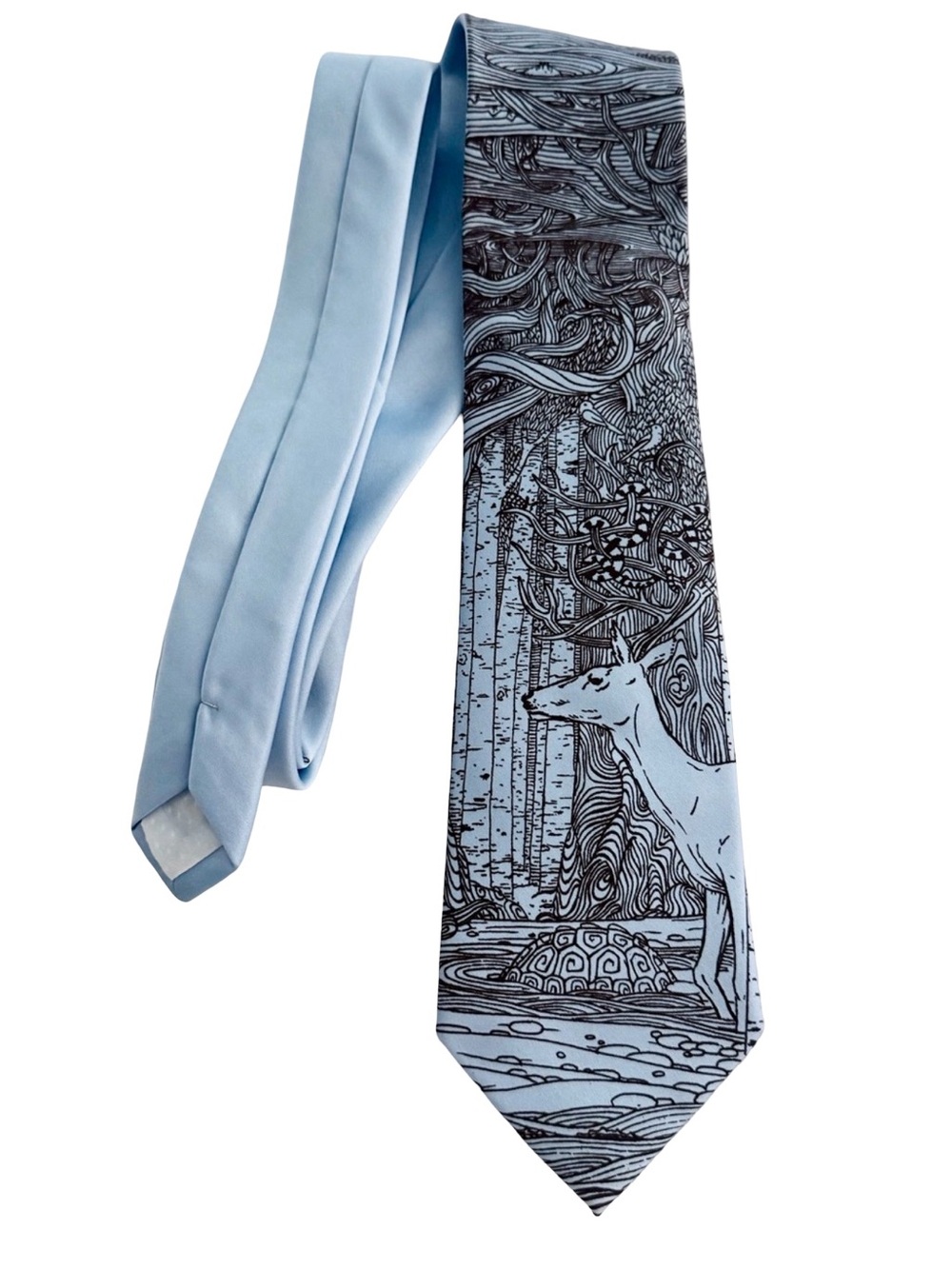 Umo Lorenzo Scatterbrain Tie Deer Turtle Forest Novelty Necktie Blue